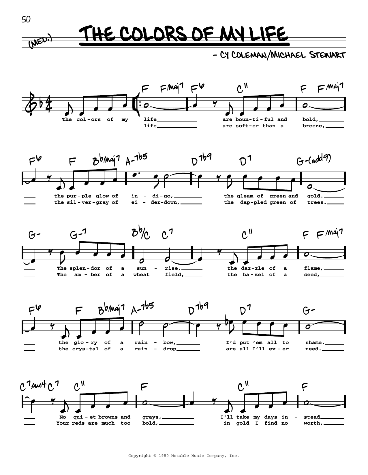 Download Cy Coleman The Colors Of My Life (High Voice) (from Barnum) Sheet Music and learn how to play Real Book – Melody, Lyrics & Chords PDF digital score in minutes
