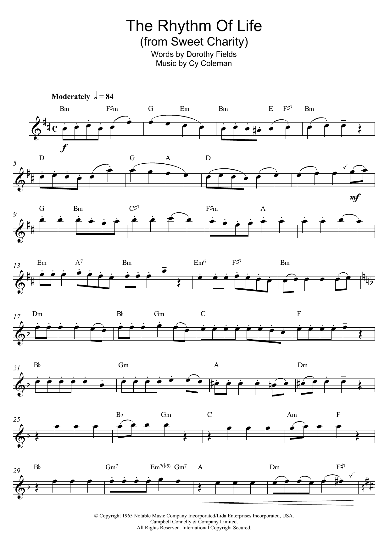 Download Cy Coleman The Rhythm Of Life (from Sweet Charity) Sheet Music and learn how to play Flute PDF digital score in minutes