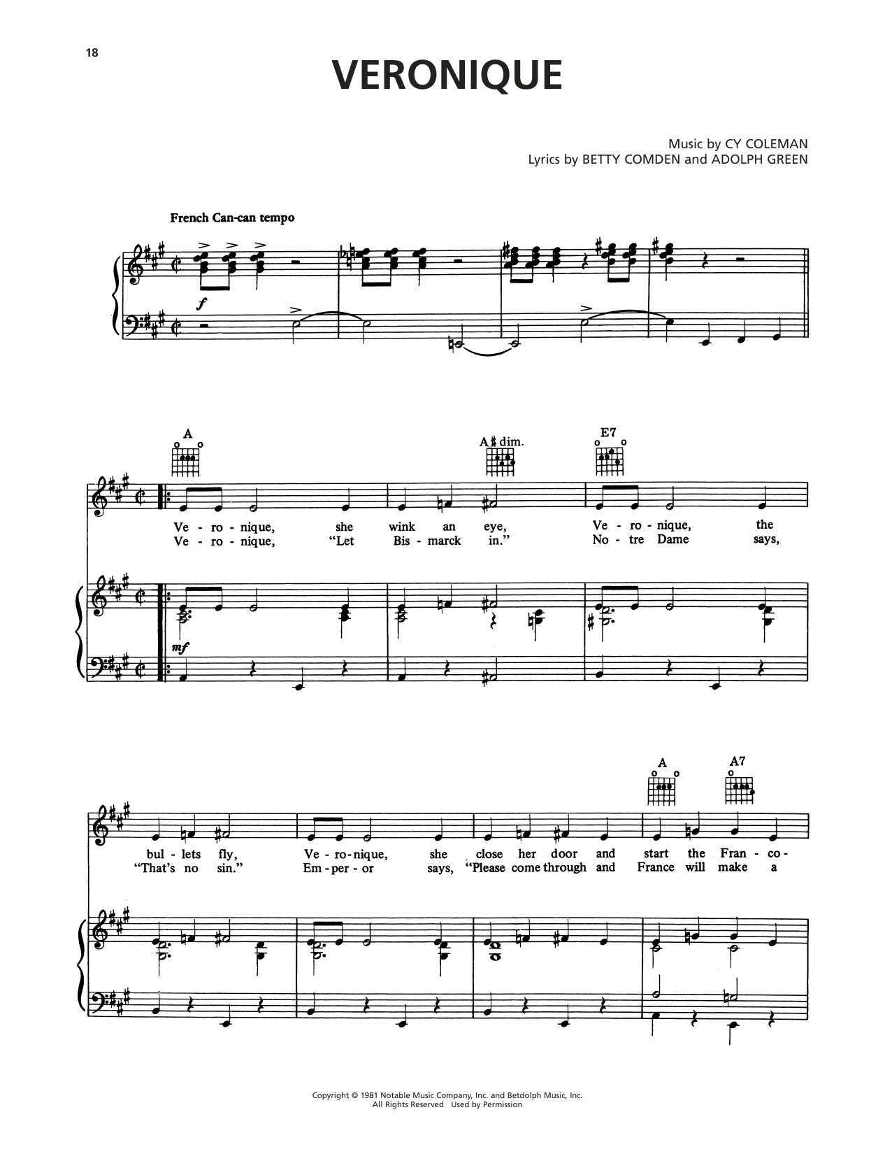 Download Cy Coleman Veronique (from On The Twentieth Century) Sheet Music and learn how to play Piano, Vocal & Guitar Chords (Right-Hand Melody) PDF digital score in minutes