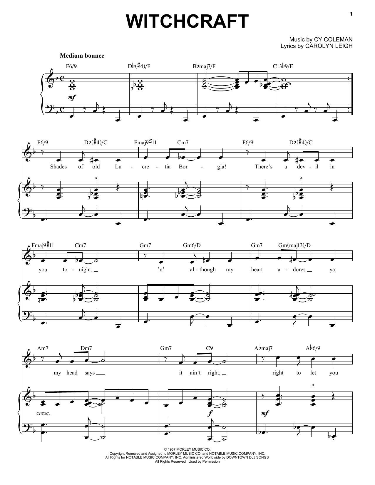 Download Cy Coleman Witchcraft [Jazz version] (arr. Brent Edstrom) Sheet Music and learn how to play Piano & Vocal PDF digital score in minutes