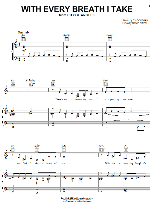 Download Cy Coleman With Every Breath I Take Sheet Music and learn how to play Piano, Vocal & Guitar (Right-Hand Melody) PDF digital score in minutes
