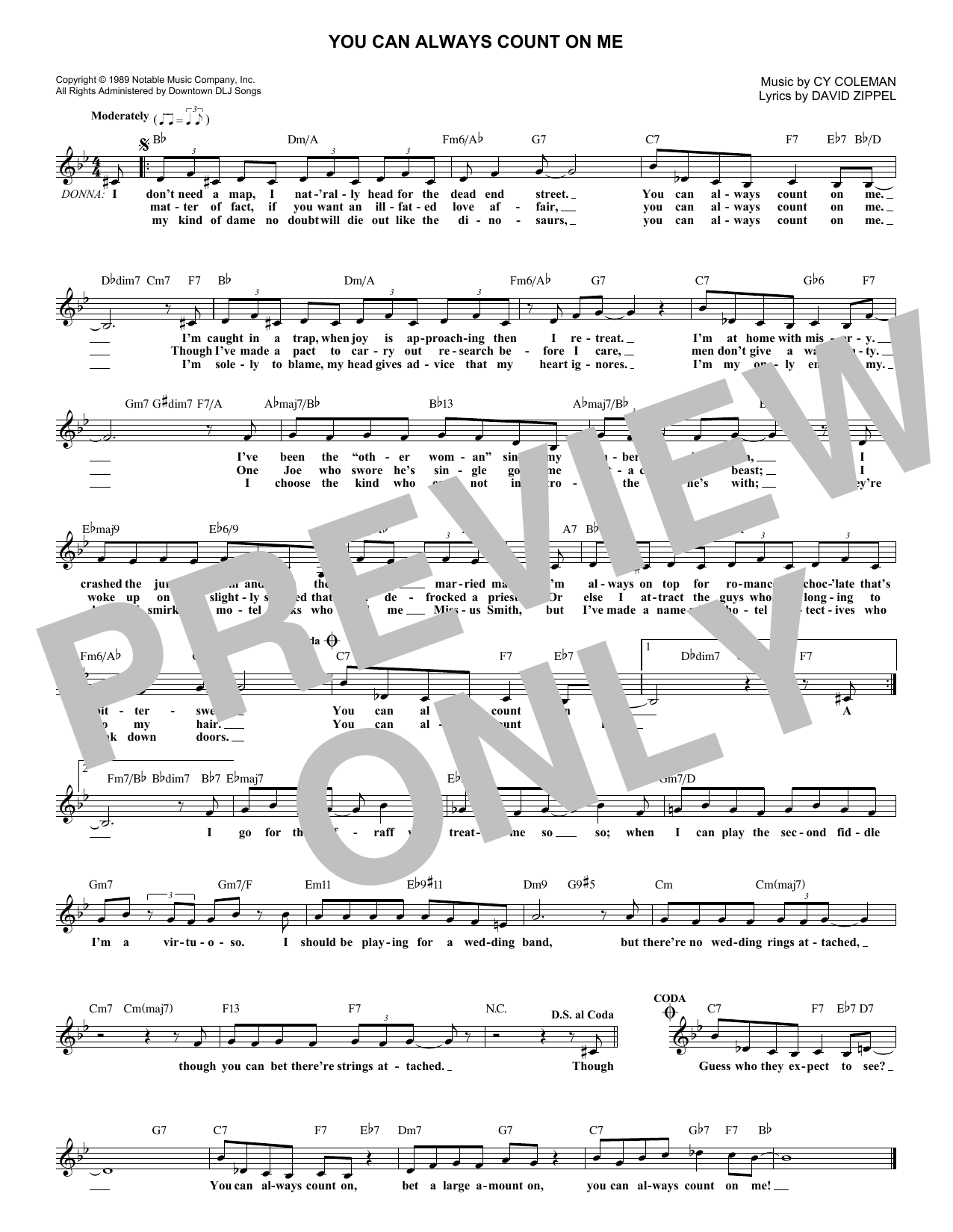 Download Cy Coleman You Can Always Count On Me Sheet Music and learn how to play Melody Line, Lyrics & Chords PDF digital score in minutes