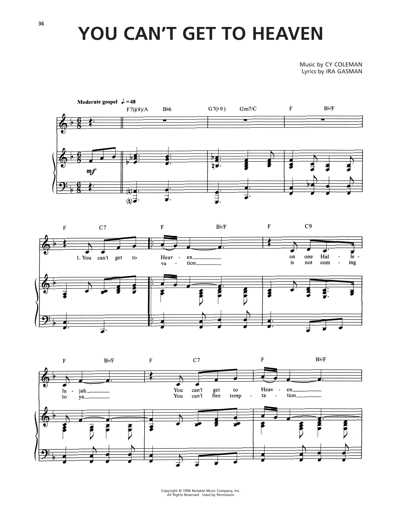 Download Cy Coleman You Can't Get To Heaven (from The Life) Sheet Music and learn how to play Piano & Vocal PDF digital score in minutes