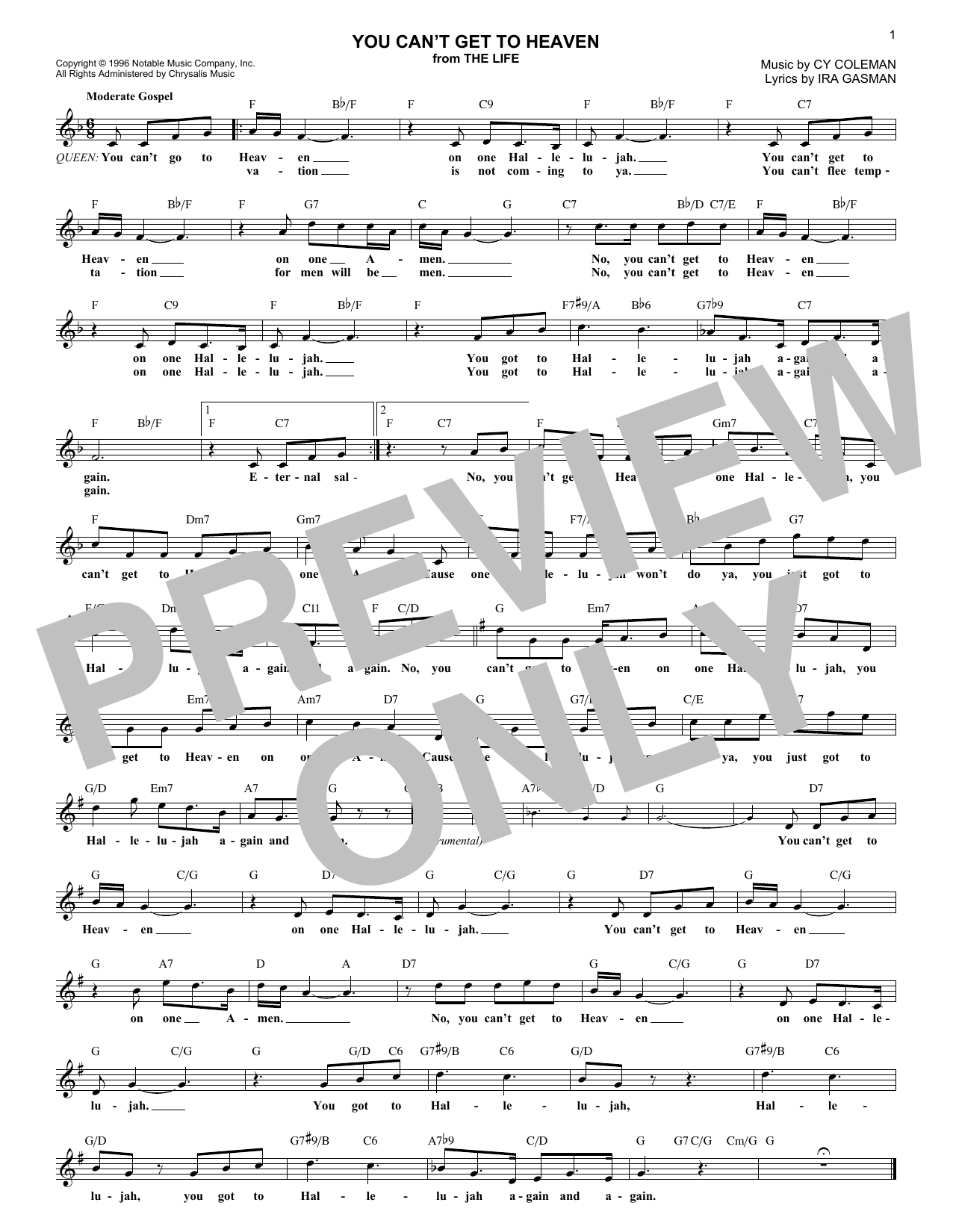 Download Cy Coleman You Can't Get To Heaven Sheet Music and learn how to play Melody Line, Lyrics & Chords PDF digital score in minutes