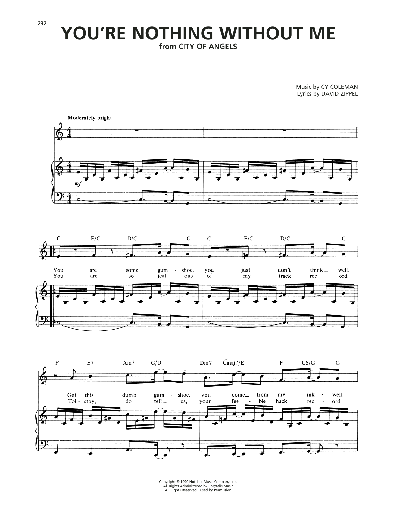 Download Cy Coleman You're Nothing Without Me (from City Of Angels) Sheet Music and learn how to play Piano, Vocal & Guitar Chords (Right-Hand Melody) PDF digital score in minutes