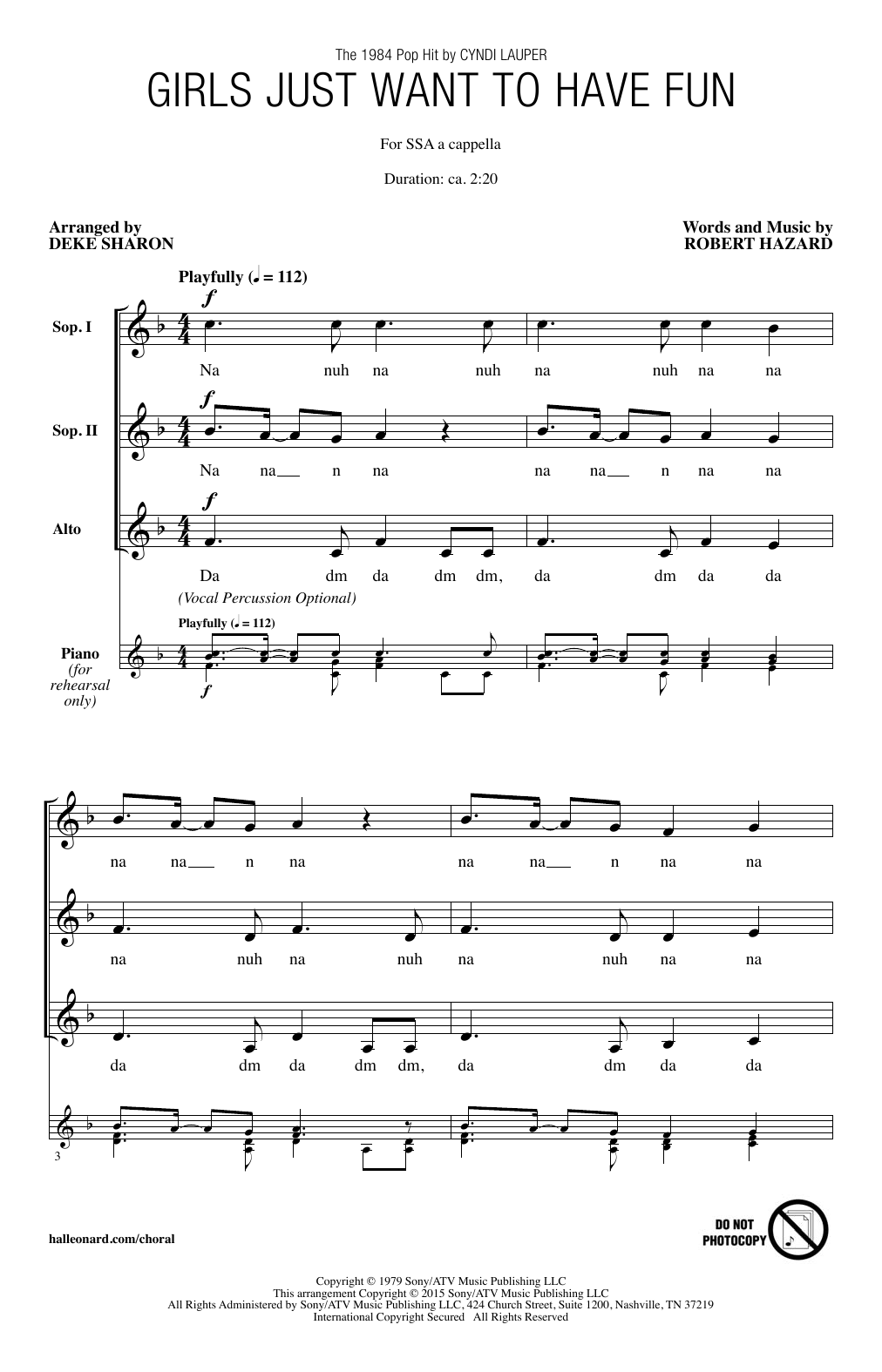 Download Deke Sharon Girls Just Want To Have Fun Sheet Music and learn how to play SSA PDF digital score in minutes