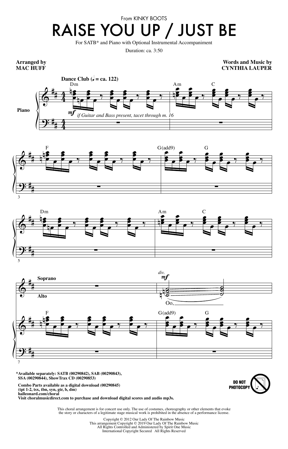 Download Cyndi Lauper Raise You Up/Just Be (from Kinky Boots) (arr. Mac Huff) Sheet Music and learn how to play SATB Choir PDF digital score in minutes