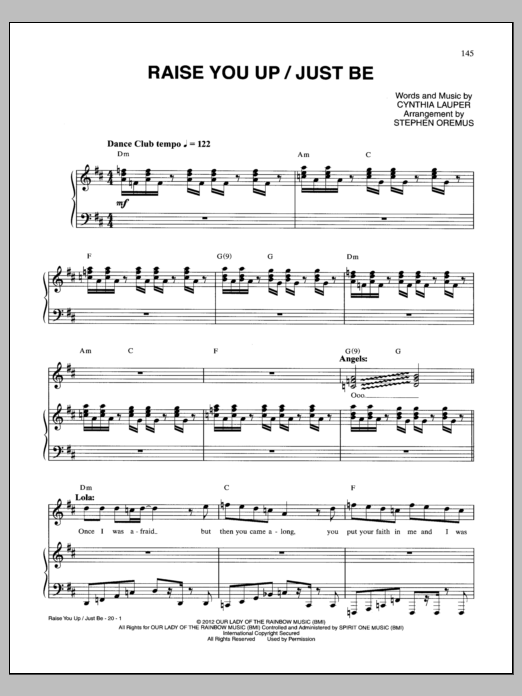 Download Cyndi Lauper Raise You Up / Just Be Sheet Music and learn how to play Piano & Vocal PDF digital score in minutes
