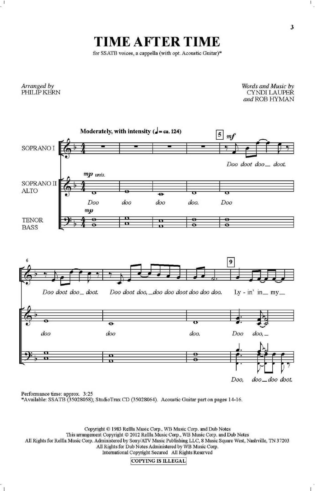 Download Cyndi Lauper Time After Time (arr. Philip Kern) Sheet Music and learn how to play SATB Choir PDF digital score in minutes