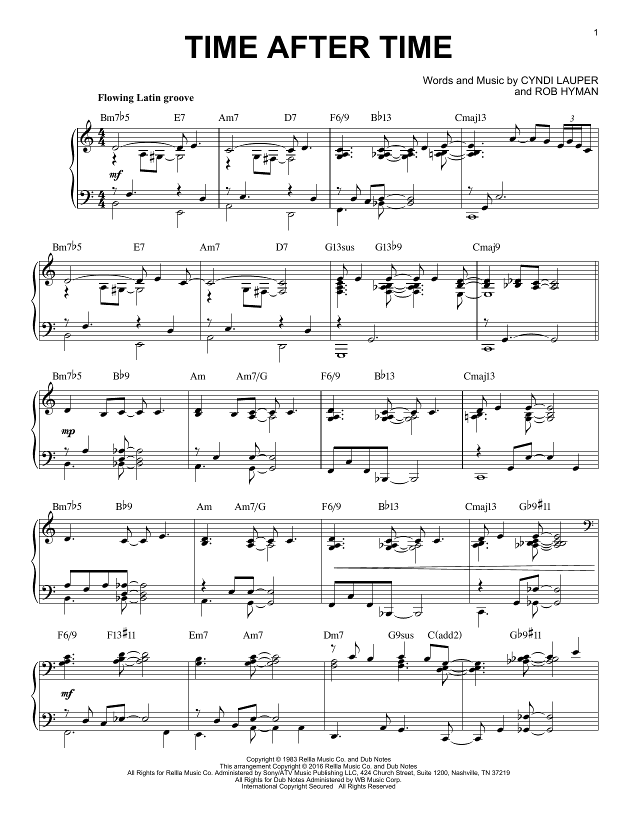 Download Cyndi Lauper Time After Time Sheet Music and learn how to play Piano PDF digital score in minutes