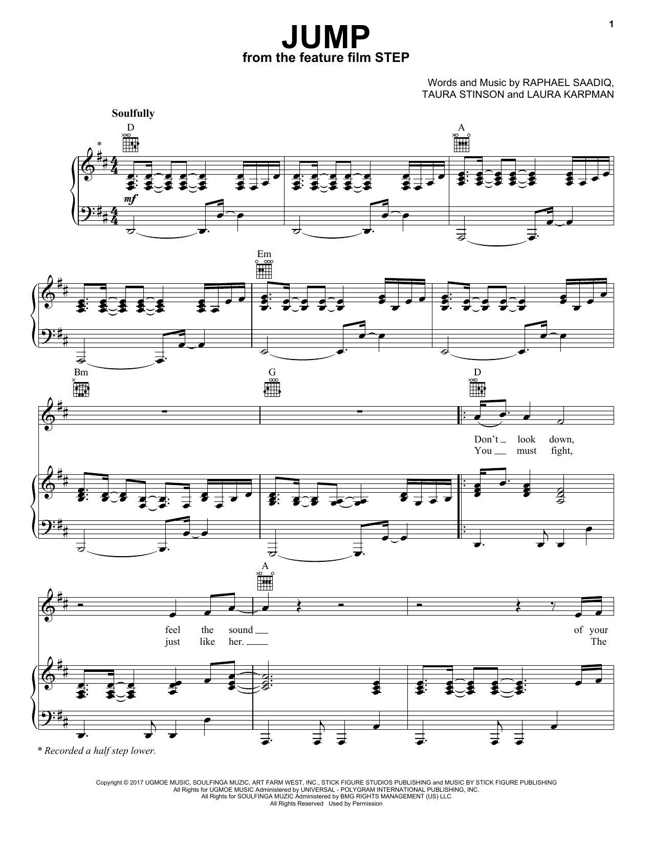 Download Cynthia Erivo Jump Sheet Music and learn how to play Piano, Vocal & Guitar (Right-Hand Melody) PDF digital score in minutes