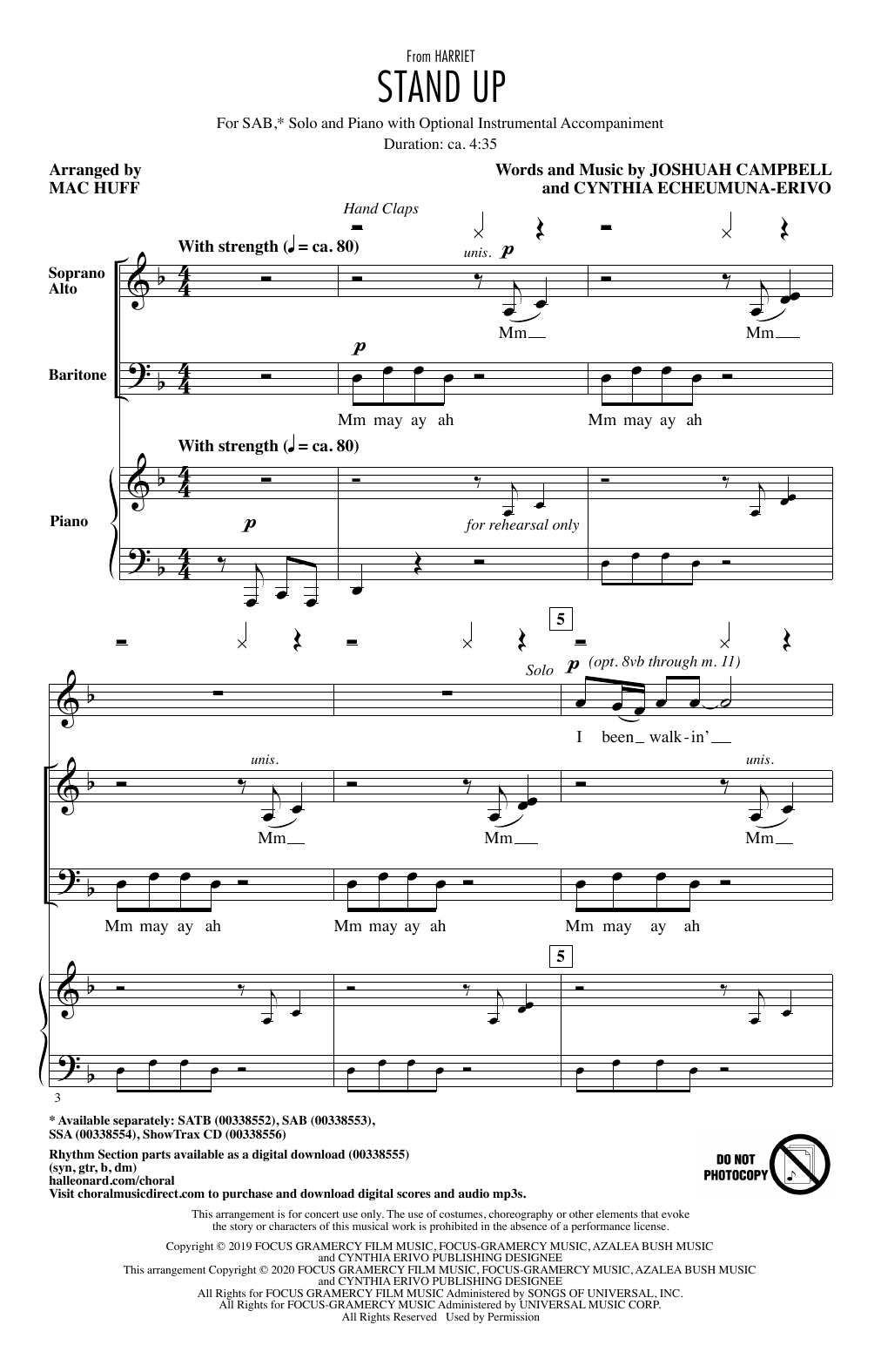 Download Cynthia Erivo Stand Up (from Harriet) (arr. Mac Huff) Sheet Music and learn how to play SATB Choir PDF digital score in minutes