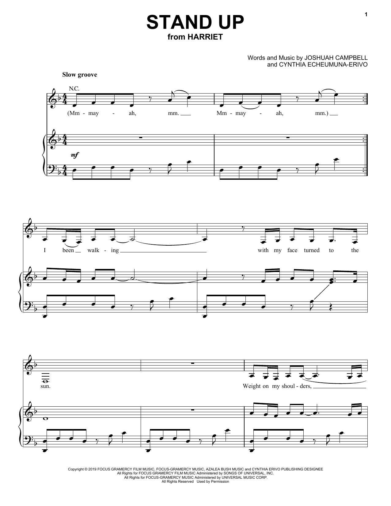 Download Cynthia Erivo Stand Up (from Harriet) Sheet Music and learn how to play Easy Piano PDF digital score in minutes