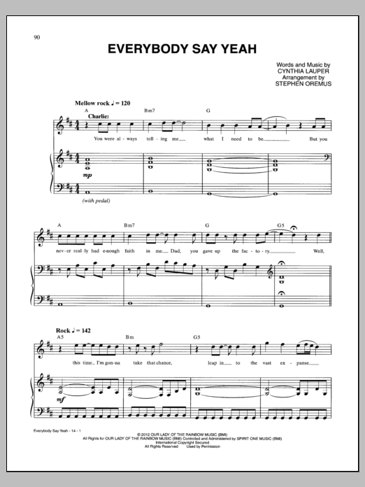 Download Cyndi Lauper Everybody Say Yeah Sheet Music and learn how to play Piano & Vocal PDF digital score in minutes