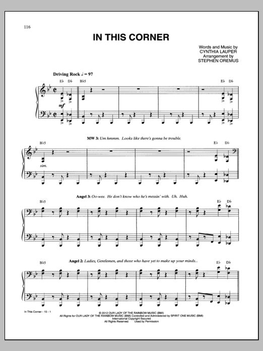 Download Cyndi Lauper In This Corner Sheet Music and learn how to play Piano & Vocal PDF digital score in minutes