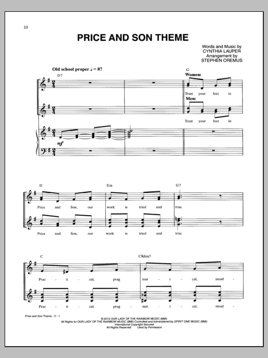 Download Cyndi Lauper Price And Son Theme Sheet Music and learn how to play Piano & Vocal PDF digital score in minutes