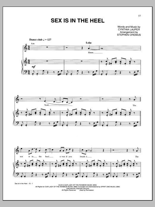 Download Cyndi Lauper Sex Is In The Heel Sheet Music and learn how to play Piano & Vocal PDF digital score in minutes