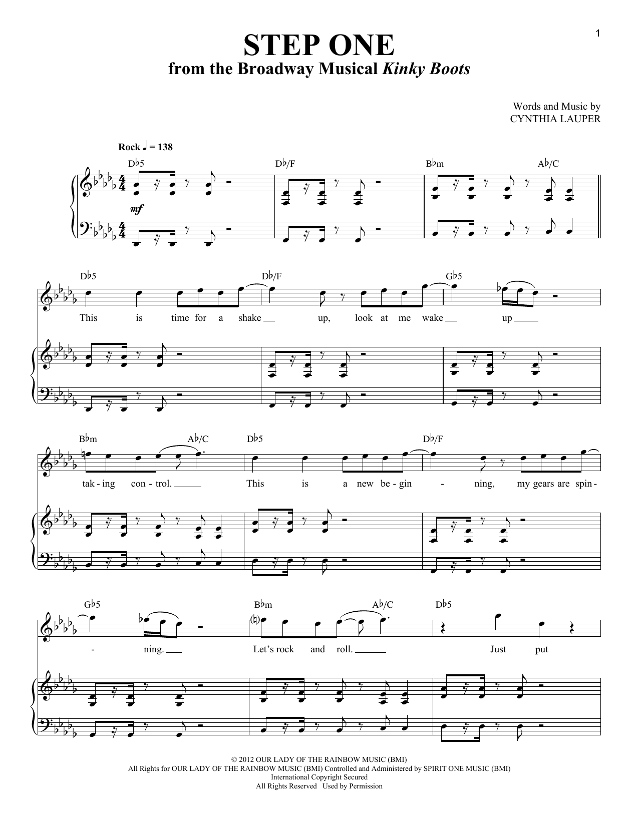 Download Cyndi Lauper Step One Sheet Music and learn how to play Piano & Vocal PDF digital score in minutes