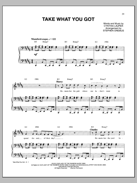 Download Cyndi Lauper Take What You Got Sheet Music and learn how to play Piano & Vocal PDF digital score in minutes
