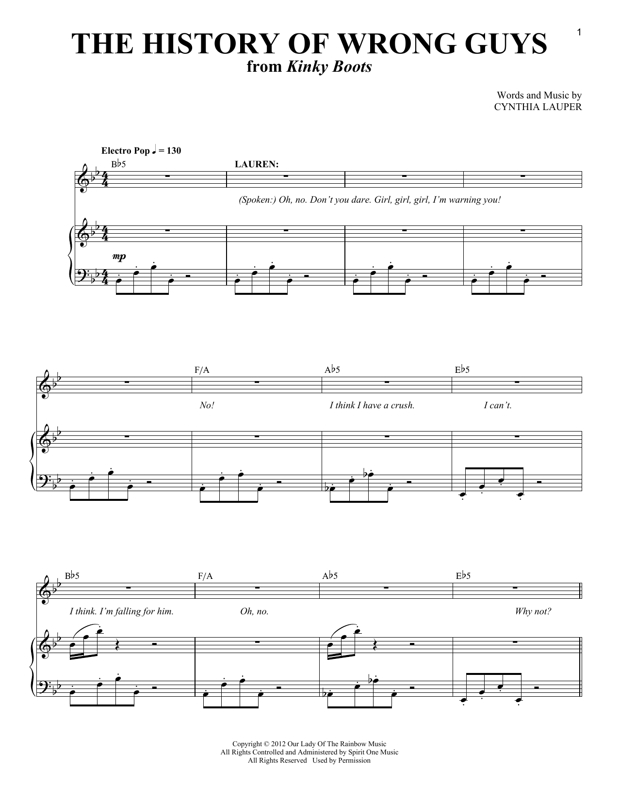 Download Cynthia Lauper The History Of Wrong Guys Sheet Music and learn how to play Piano & Vocal PDF digital score in minutes