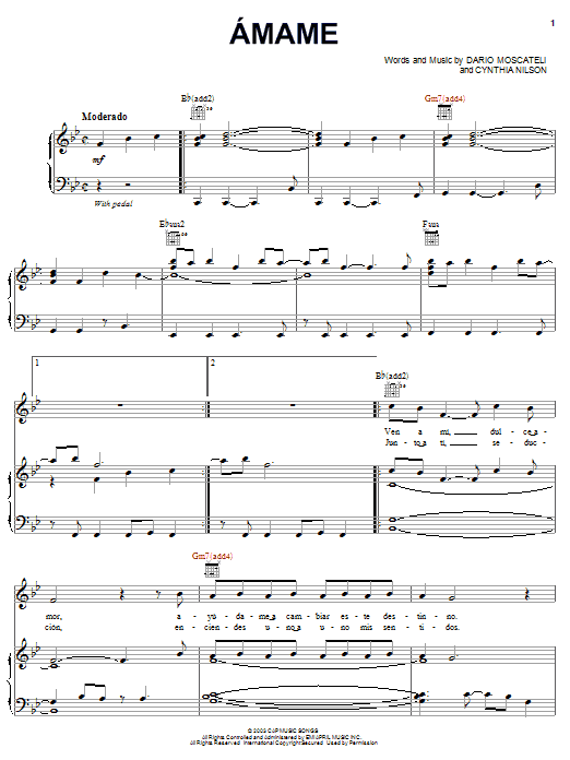 Download Cynthia Nilson Amame Sheet Music and learn how to play Piano, Vocal & Guitar (Right-Hand Melody) PDF digital score in minutes