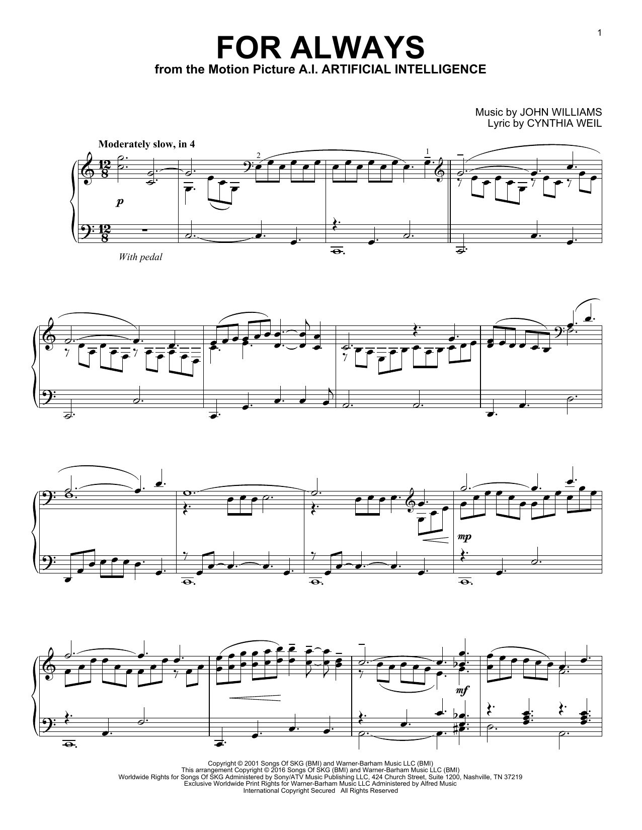 Download Cynthia Weil For Always Sheet Music and learn how to play Piano PDF digital score in minutes