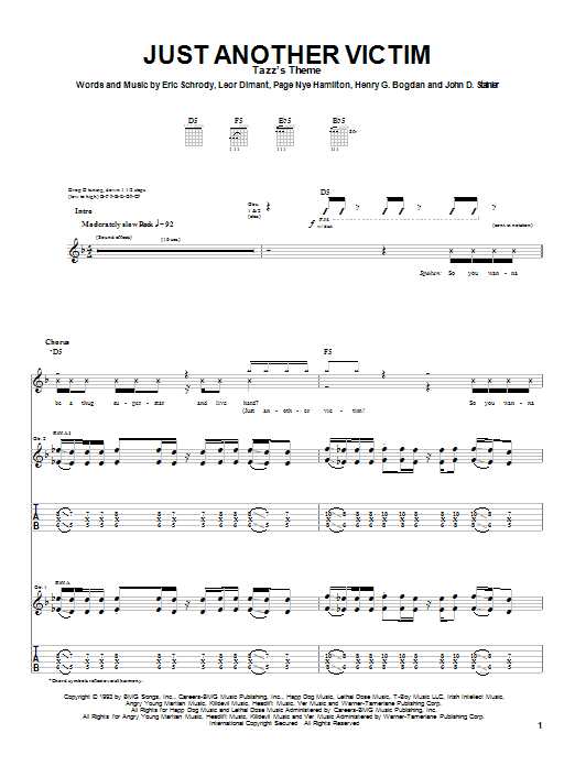 Download Cypress Hill Just Another Victim Sheet Music and learn how to play Guitar Tab PDF digital score in minutes