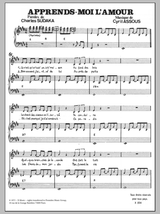 Download Cyril Assous Apprends Moi L'amour Sheet Music and learn how to play Piano & Vocal PDF digital score in minutes