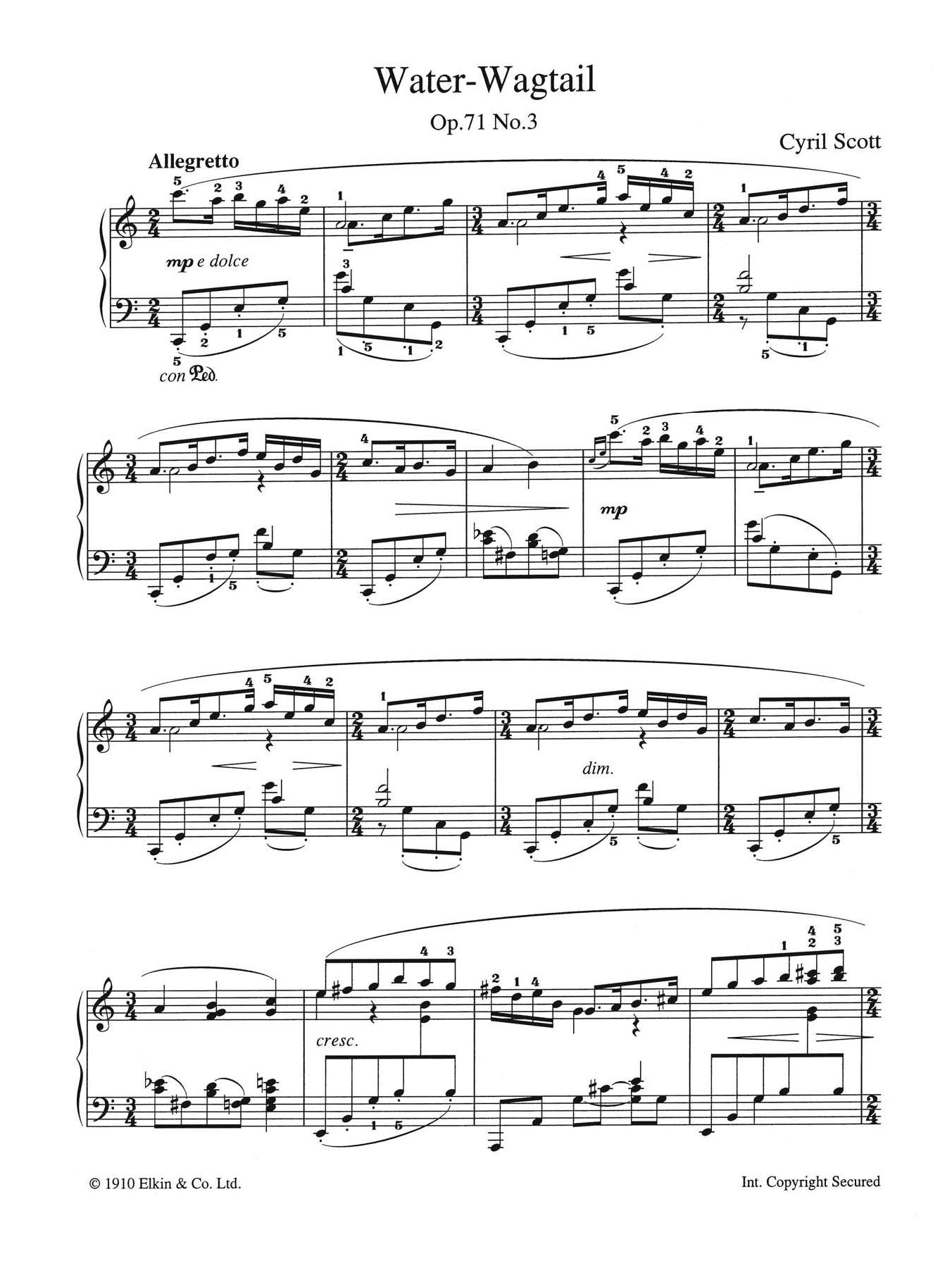 Download Cyril Scott Water-Wagtail Op. 71 No. 3 Sheet Music and learn how to play Piano PDF digital score in minutes