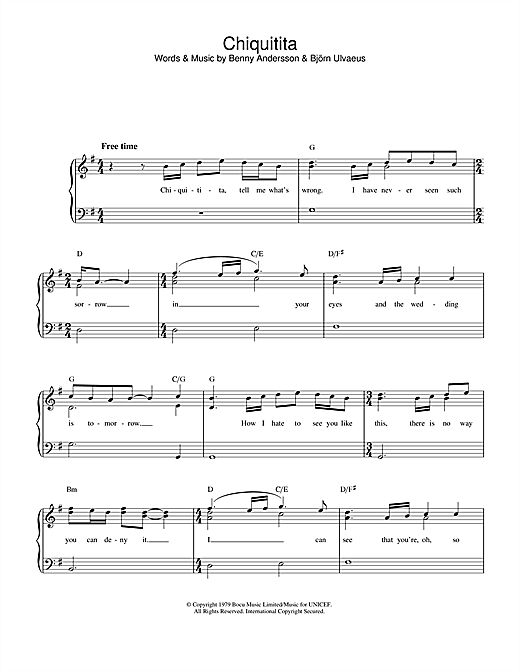 Abba Chiquitita Sheet Music Notes Download Printable Pdf Score