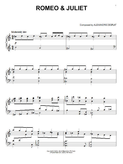 Alexandre Desplat Romeo Juliet Sheet Music Notes Chords Piano Big Notes Download Film And Tv 92407 Pdf