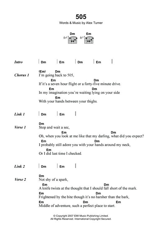 Arctic Monkeys &quot;505&quot; Sheet Music Notes, Chords | Lyrics &amp; Chords Download Rock 121778 PDF