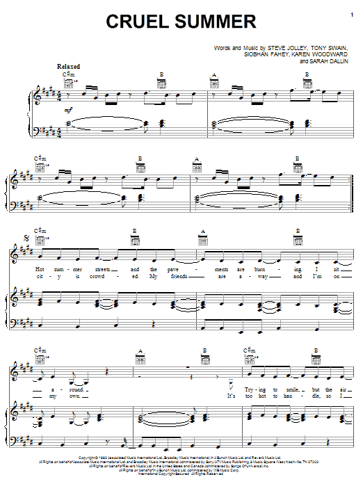Bananarama Cruel Summer Sheet Music Notes Chords Piano Vocal Guitar Download Pop 39374 Pdf