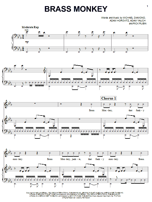 Beastie Boys "Brass Monkey" Sheet Music Notes Download Printable PDF