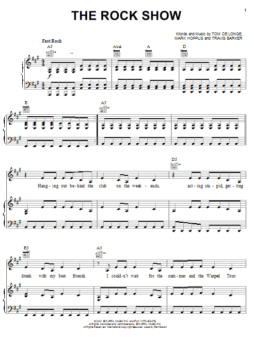 Blink-182 "The Rock Show" Sheet Music Notes, Chords | Guitar Tab