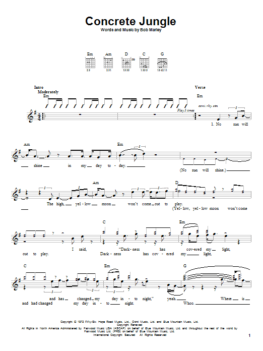 Bob Marley Concrete Jungle Sheet Music Notes Chords Lyrics Chords Download Pop 791 Pdf
