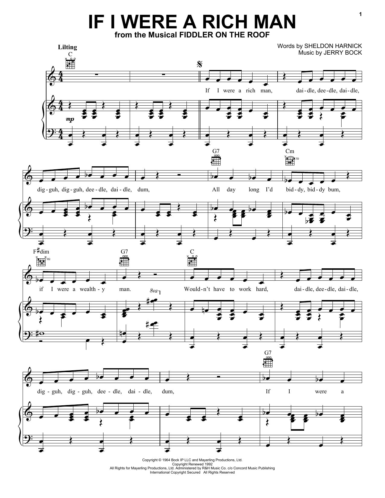 Bock Harnick If I Were A Rich Man Sheet Music Notes Chords Ukulele Download Film And Tv 794 Pdf