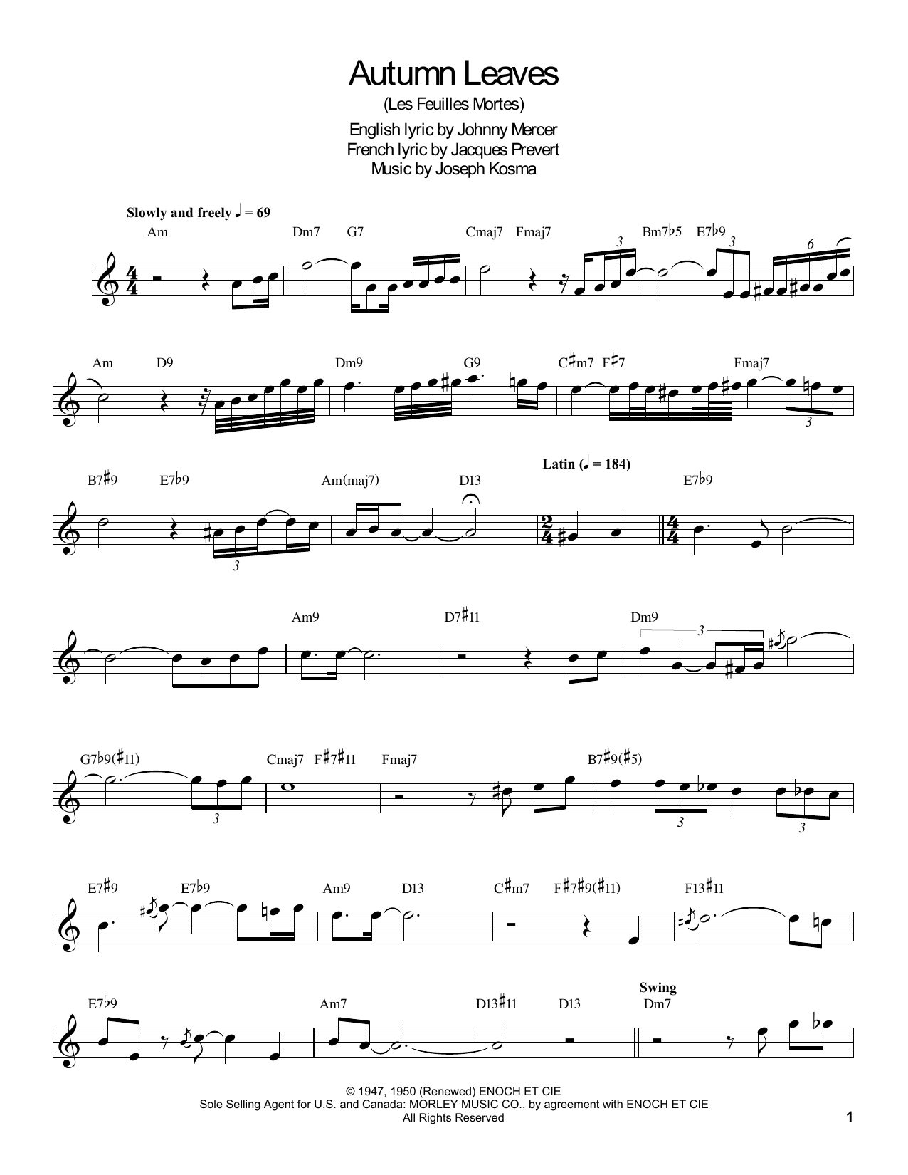 Buddy Defranco Autumn Leaves Sheet Music Notes Download Printable Pdf Score 196660