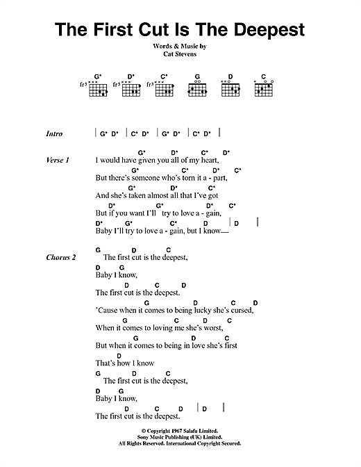 Cat Stevens "The First Cut Is The Deepest" Sheet Music Notes Download