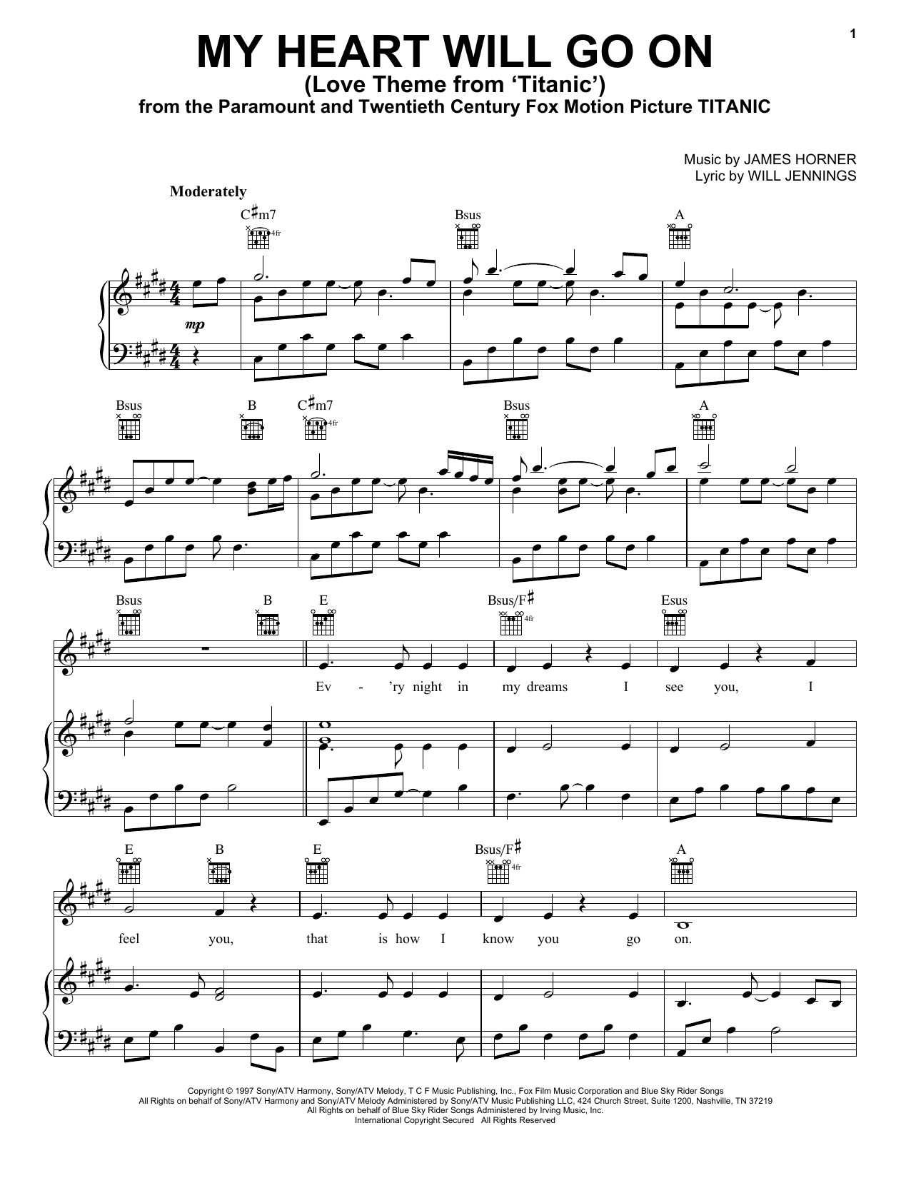 sheet music of titanic theme song on piano