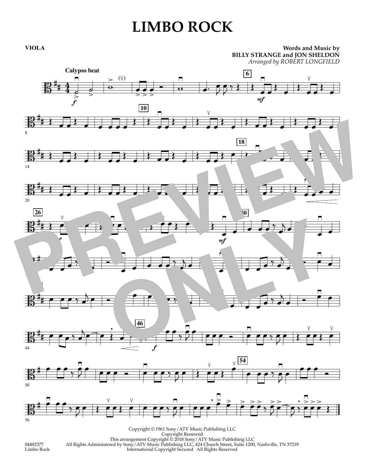 Chubby Checker "Limbo Rock (arr. Robert Longfield) Viola" Sheet Music