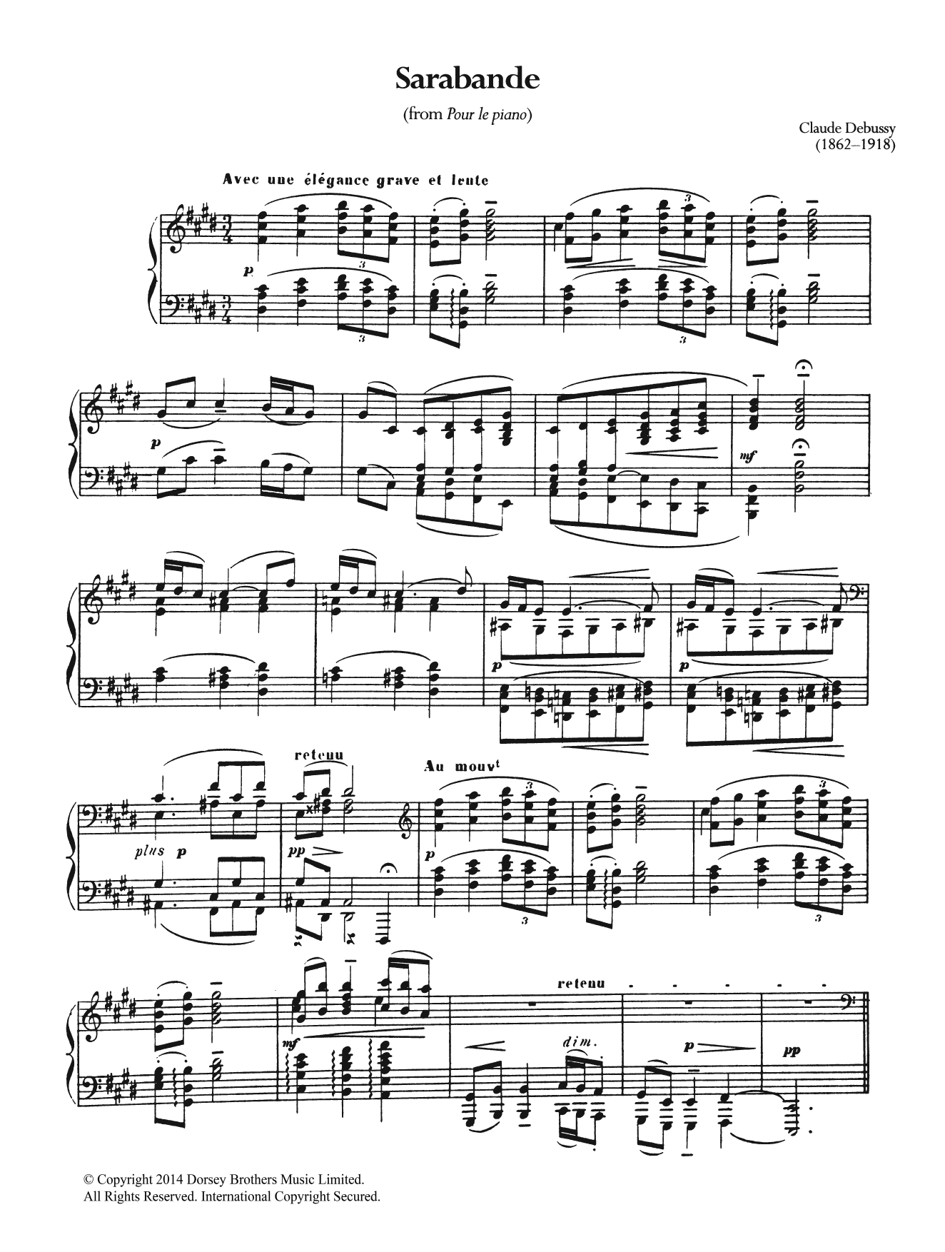 Claude Debussy "Sarabande From 'Pour Le Piano'" Sheet Music Notes