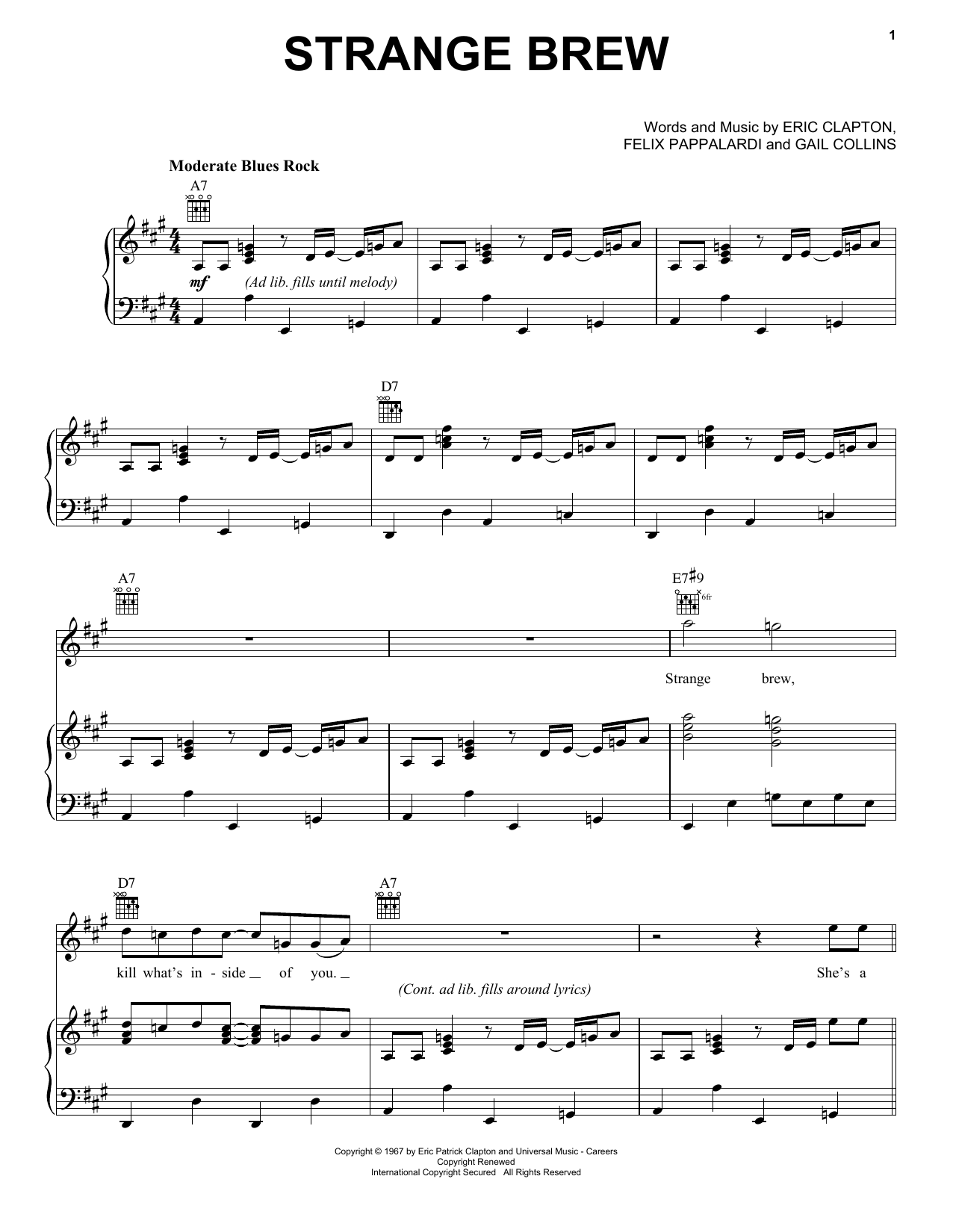 Cream "Strange Brew" Sheet Music Notes Download Printable PDF Score 77798