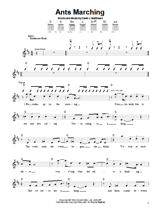 Dave Matthews Band "Ants Marching" Sheet Music Notes