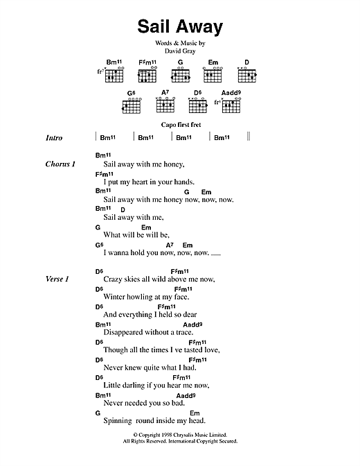David Gray "Sail Away" Sheet Music Notes Download Printable PDF Score