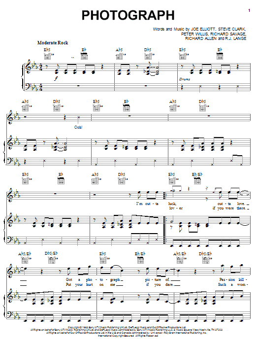 Def Leppard Photograph Sheet Music Notes Download Printable Pdf Score 67671