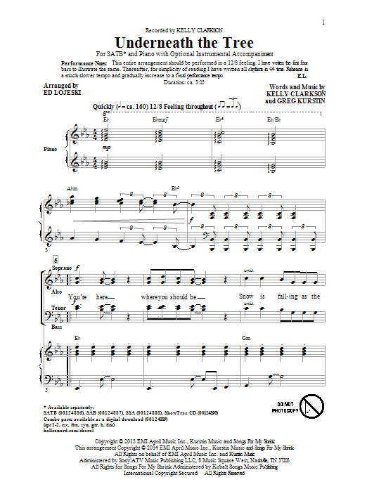 Kelly Clarkson "Underneath The Tree (arr. Ed Lojeski