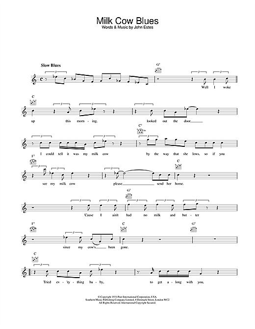 Eddie Cochran Milk Cow Blues Sheet Music Notes Download Printable Pdf Score 25174