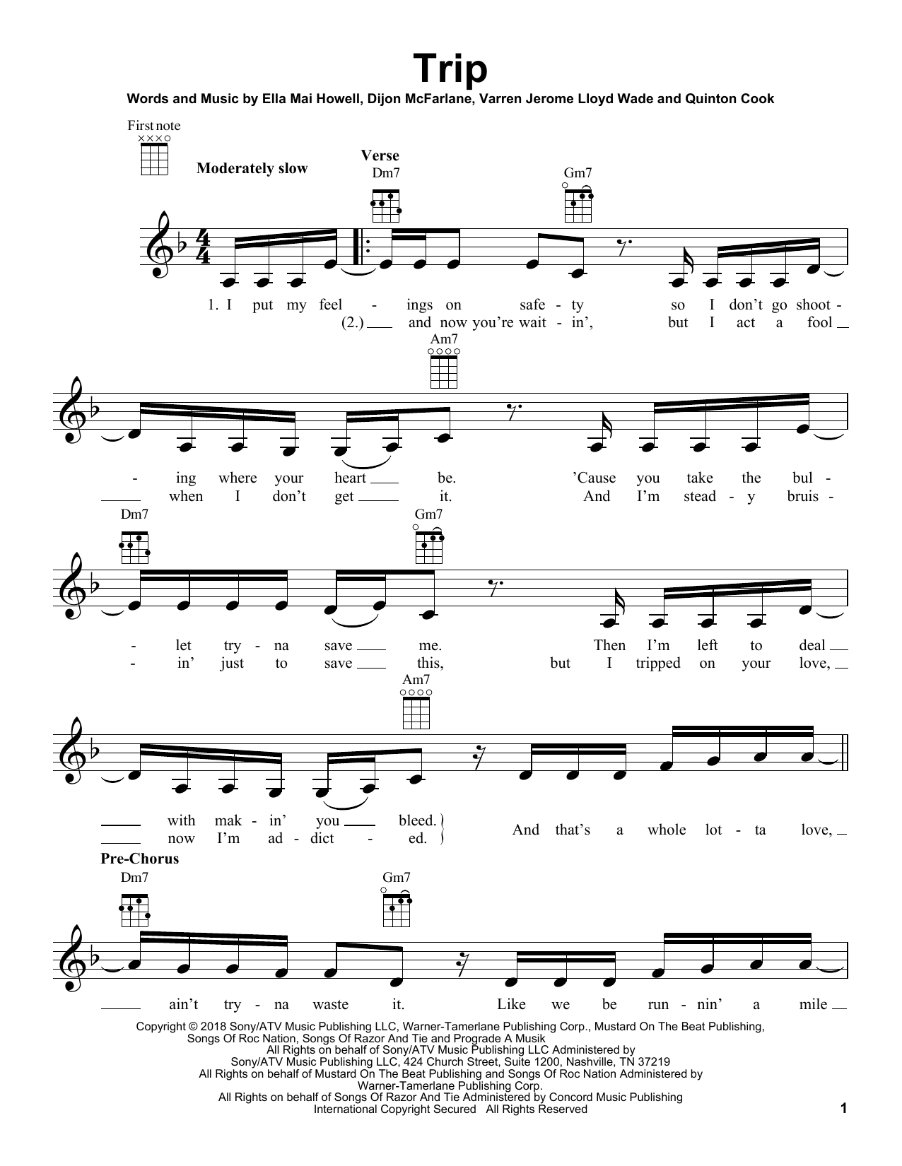 Ella Mai "Trip" Sheet Music Notes Download Printable PDF Score 411544