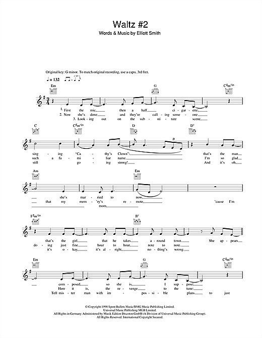 Elliott Smith "Waltz 2 (XO)" Sheet Music Notes Download Printable
